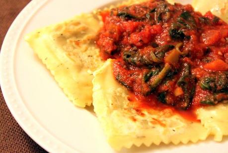 Toasted Ravioli with a Spinach and Tomato Sauce