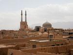Looking over Yazd old city, Jameh Mosque minarets stick out