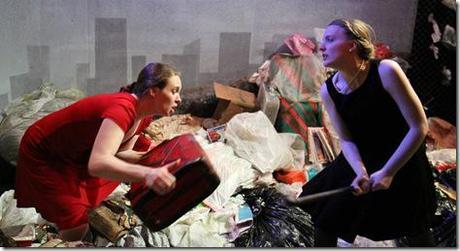 Elizabeth MacDougald as Becky and Jennifer L. Mickelson as Diane in Babes With Blades Theatre Company's production of TRASH. Photo by Johnny Knight!