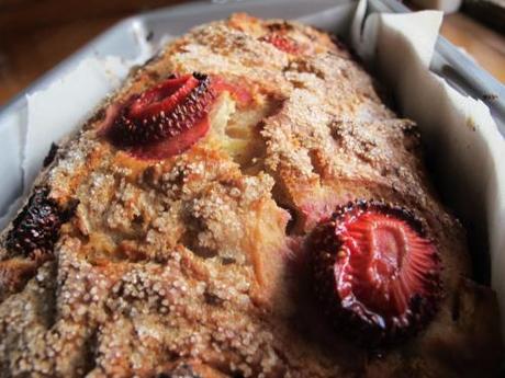 Banana and stone fruit bread image taken from top