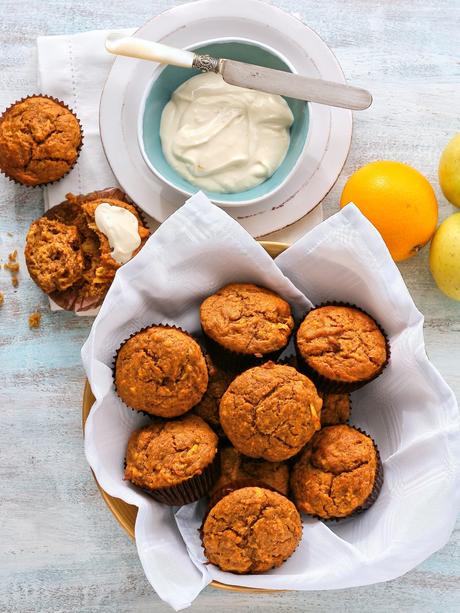 Date, Carrot and Apple Muffins with Cream Cheese Topping (No added sugar)