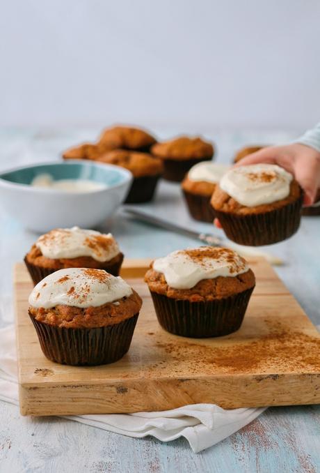 Date, Carrot and Apple Muffins with Cream Cheese Topping (No added sugar)