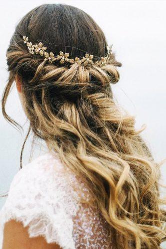 bridal hair accessories to inspire hairstyle half up half down with gold accessory jaykaybraids