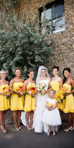 short strapless bright yellow bridesmaid dresses belathee