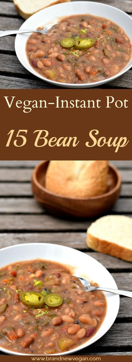 A Vegan 15 Bean Soup using one of those little bags of soup mix and my Instant Pot. From dried beans to deliciously healthy soup in just 1 hour. Pure Magic. 