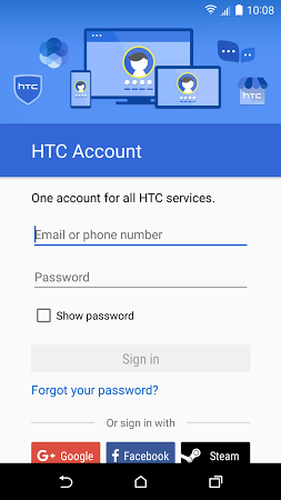 HTC Account—Services Sign-in