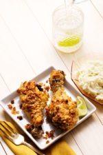 Crispy Jerk Chicken Drumsticks with Coleslaw