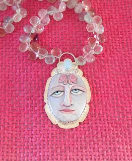 Polymer Clay Painted Face with Butterfly, Sterling and Fl...
