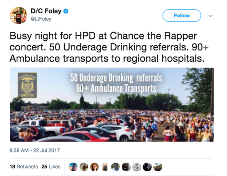 90 PEOPLE WERE HOSPITALIZED AT CHANCE THE RAPPER CONCERT OVER THE WEEKEND