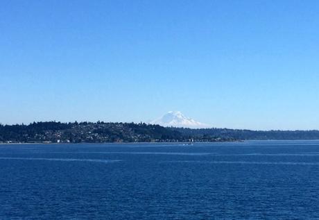 Mt. Rainier in the distance as seen from the Bainbridge Island Ferry in Seattle