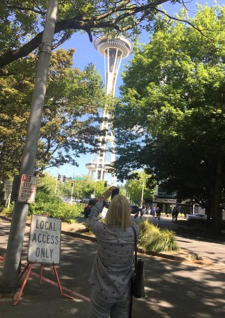 Karen takes a photo of the Space Needle in Seattle