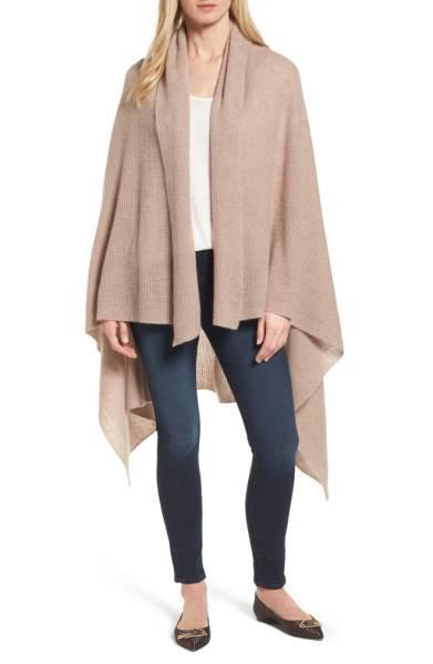 Halogen waffle knit cashmere wrap from the Nordstrom Anniversary Sale. Details at une femme d'un certain age.