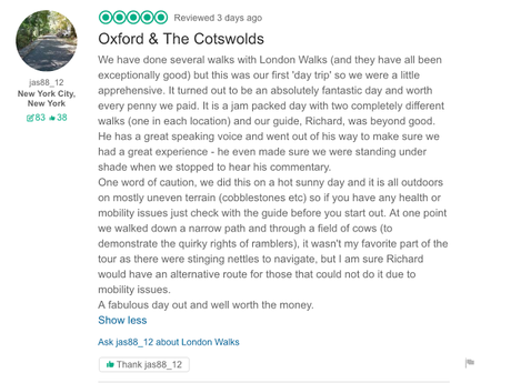 #London Walkers Review #LondonWalks: Oxford Cotswolds Fabulous Well Worth Money