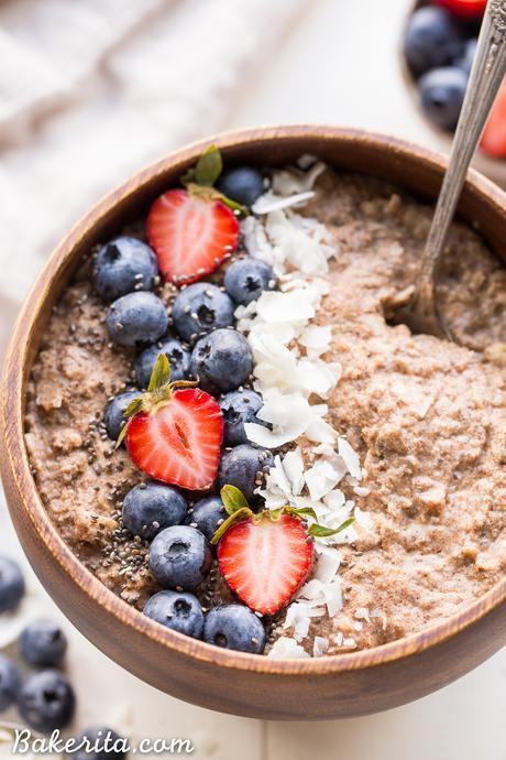 Not eating grains but missing your morning oatmeal? Look no further than this Quick Grain-Free Hot Cereal! This super easy porridge is made in just 3 minutes and it's gluten-free, paleo, vegan, and Whole30-friendly. This is a staple Whole30 breakfast!
