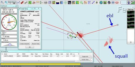 Using EBL on radar to track a squall