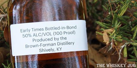 Early Times Bottled In Bond Label