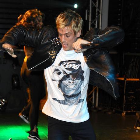 US singer Aaron Carter performing live during a concert