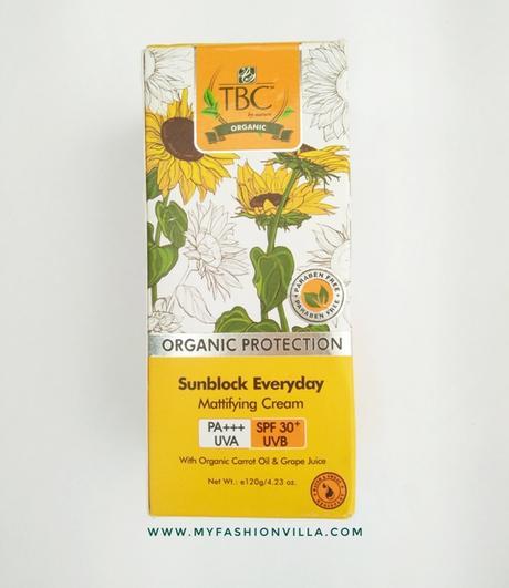 TBC by Nature Organic Sunblock Mattifying Cream SPF 30+ UVB Review