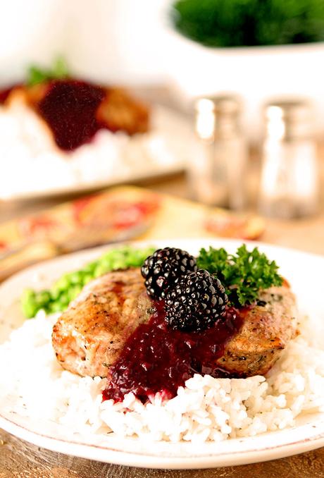 Grilled Pork Chops with Blackberry Serrano Sauce
