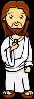 This is an illustration of Jesus in a white robe. The style is friendly, great for kids.