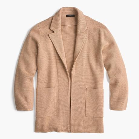 Camel sweater jacket from J.Crew. Details at une femme d'un certain age.