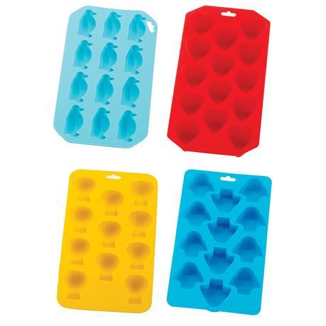 Image: HIC Brands that Cook Assorted Flexible Non Stick silicone Ice Tray and Mold - Set of 4 - Set contain following Silicone molds: 1 Penguin, 1 Heart, 1 Shell, 1 Fish