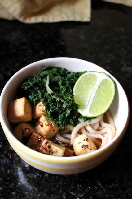 Roasted Chilli Lime Tofu and Kale with Udon Noodles {Vegan}