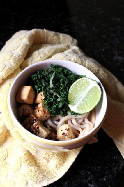 Roasted Chilli Lime Tofu and Kale with Udon Noodles {Vegan}