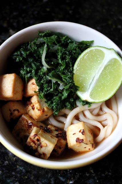 Roasted Chilli Lime Tofu and Kale with Udon Noodles {Vegan}