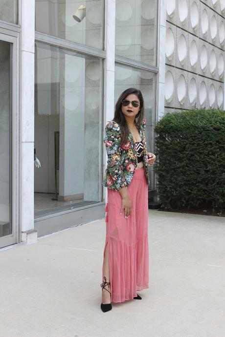 confidence is sexy, crop top, slit pants, pink wide leg trouser, fashion , street style, bold black lips, myriad musings