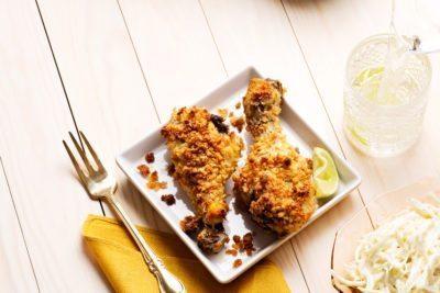 Crispy Jerk Chicken Drumsticks with Coleslaw