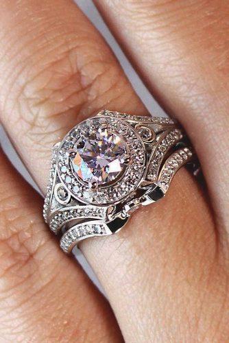 diamond wedding rings white gold halo round split pave band