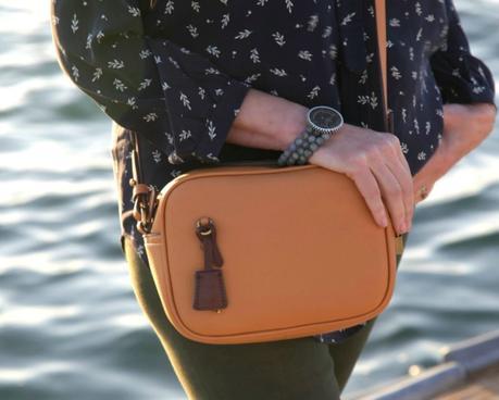 detail: style blogger Susan B. wears a caramel J.Crew crossbody bag