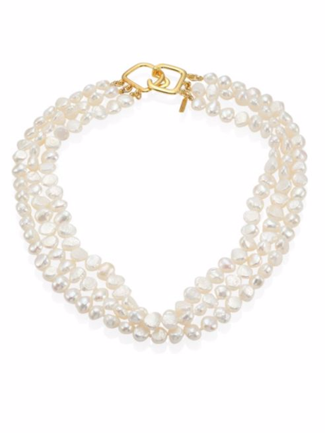 Kenneth Jay Lane freshwater pearl multi-strand necklace. Details at une femme d'un certain age.