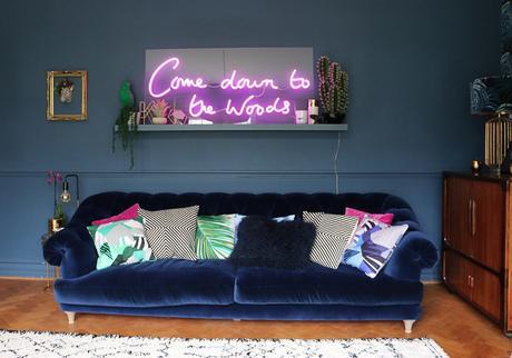 What a stunning before and after living room transformation, from an 80’s peach explosion, to a vibrant, eclectic home.