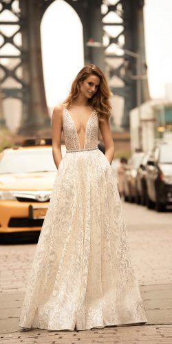 a line deep plunging v neckline with straps berta 2018 wedding dresses