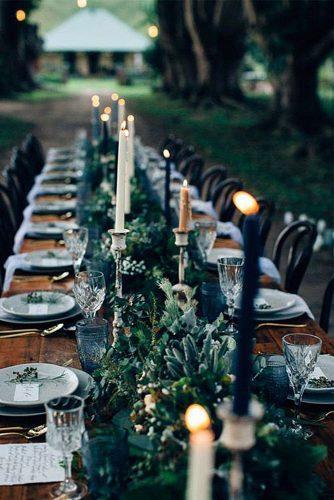 halloween wedding ideas dark table with dark blue glasses with candles and succulents wedding photography