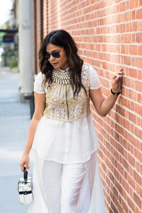 fusion wear, indian blogger, nyfw, sonar kapoor inspired, dhoti outfit, mirror vest, hi low hem, style , street style, myriad musings