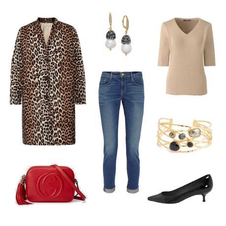 It’s Leopard Season casual glam outfit with leopard print coat, Gucci bag and kitten heel pumps. Details at une femme d'un certain age.