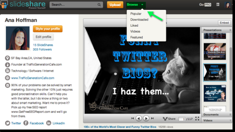 Slideshare browse feature