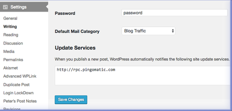 How to update pinging services in WordPress