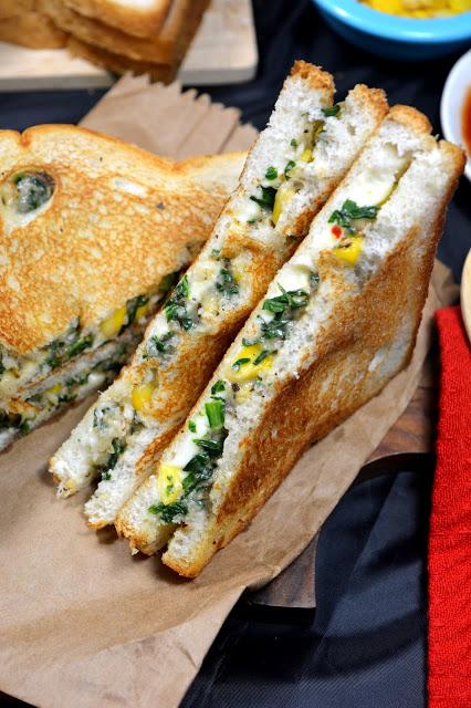 Grilled Cheese Spinach Corn Sandwich