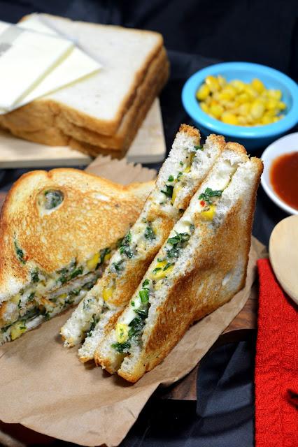 Grilled Cheese Spinach Corn Sandwich