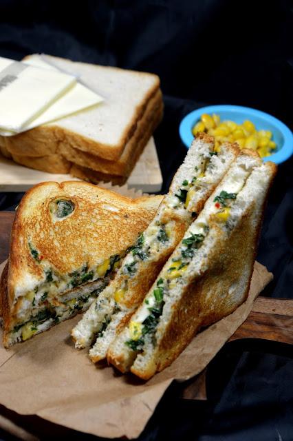 Grilled Cheese Spinach Corn Sandwich