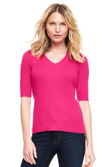 Supporting Player Lands' End v-neck cotton layering sweater. Details at une femme d'un certain age.