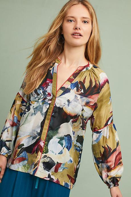 floral print blouse from Anthropologie. Details at une femme d'un certain age.