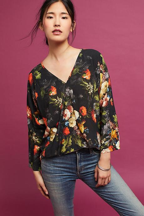 wrap front floral print top from Anthropologie. Details at une femme d'un certain age.