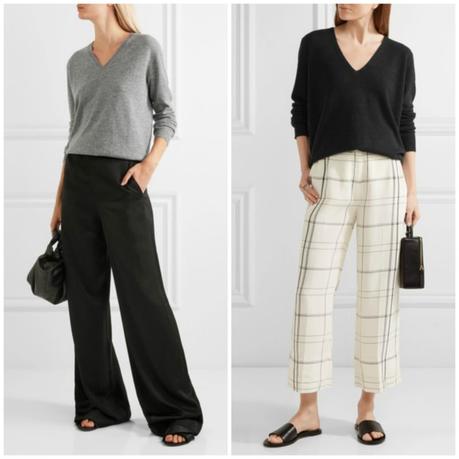 Two easy and elegant outfits with v-neck sweaters. Details at une femme d'un certain age.