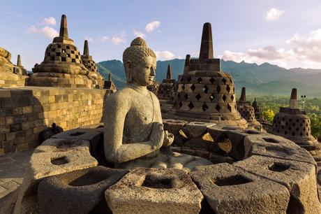 39. Borobudur temple in the island of Java, Indonesia, supports 72 statues of Buddha.