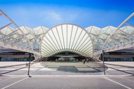 5. The exterior of Gare do Oriente, a train station in Lisbon designed by the Spanish architect Santiago Calatrava, is made up of spires and large, skeleton-like wings.